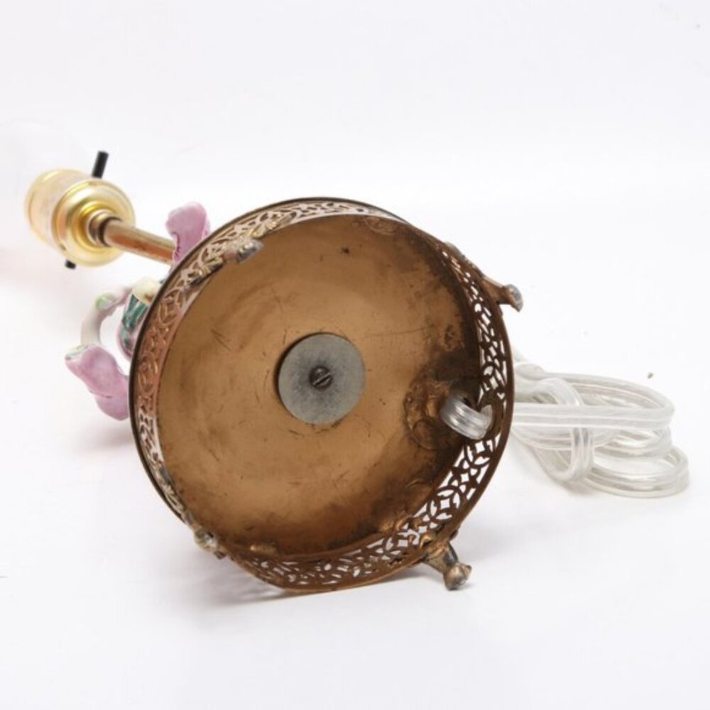 Vintage Porcelain Brass Lamps 60s MCM Asian Figurine Retro Pink Green Gold